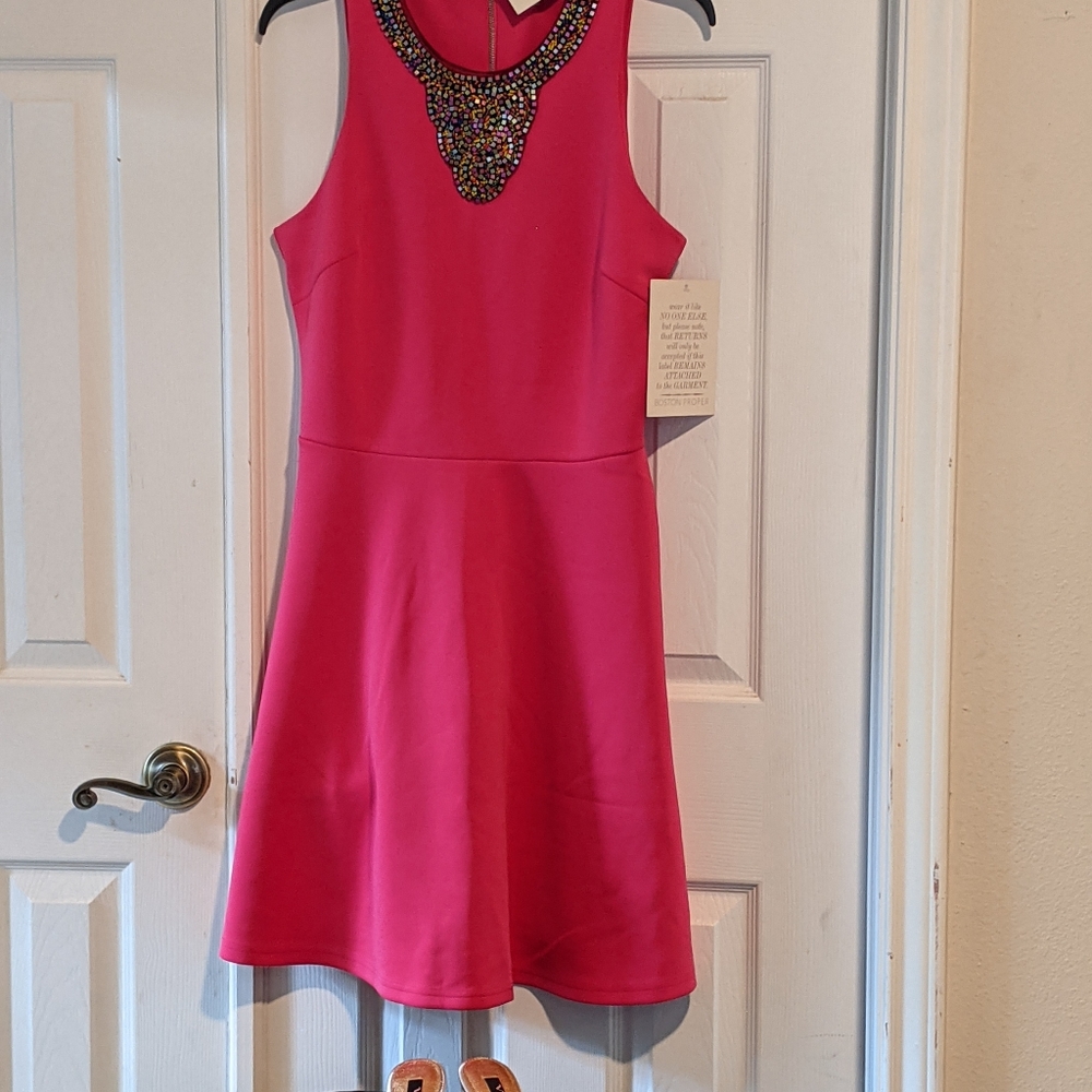 A Hot Pink Scuba Beaded Dress